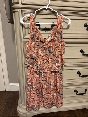 Sleeveless Peach Patterned Ruffled Summer Dress